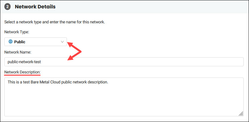 Network details step BMC portal.