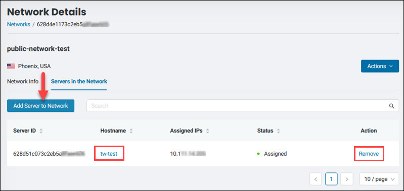 Add server to network button. 