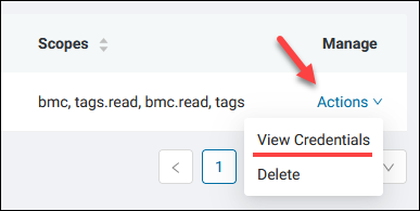 View API credentials link