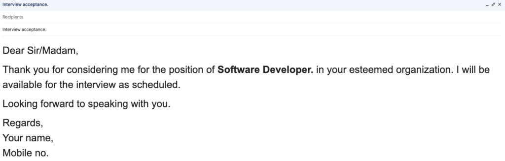 Interview confirmation email from candidate