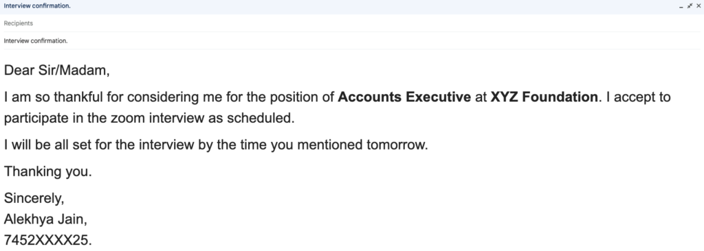 Zoom interview confirmation email