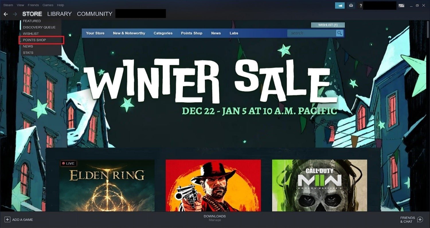 click on Points Shop