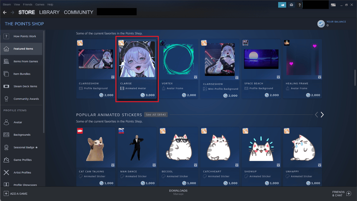 click on the item you want to purchase