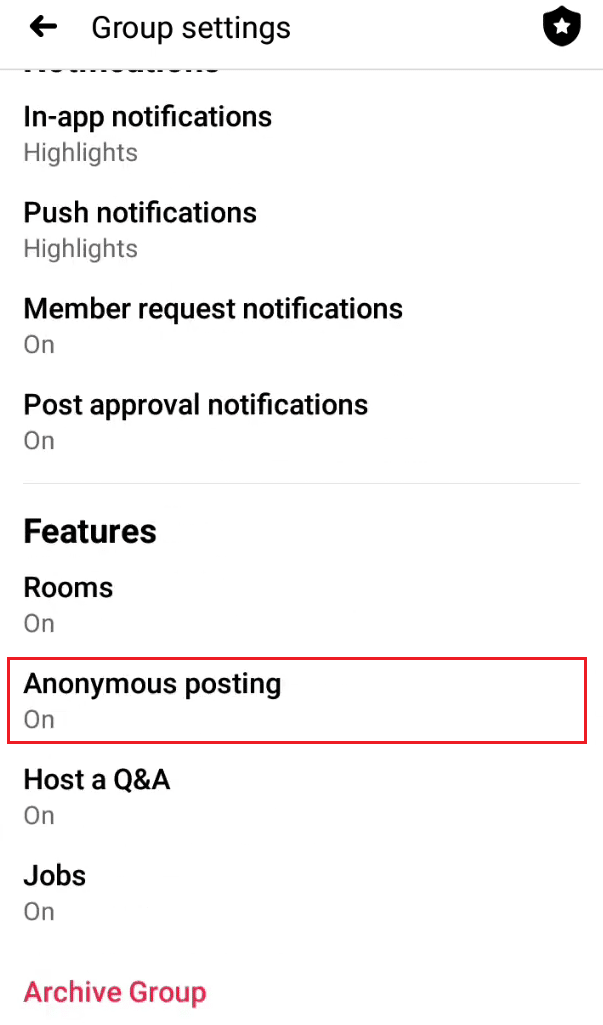 Settings - Anonymous posting