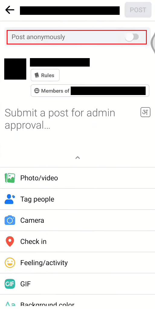 turn on the toggle for the Post anonymously option from the top