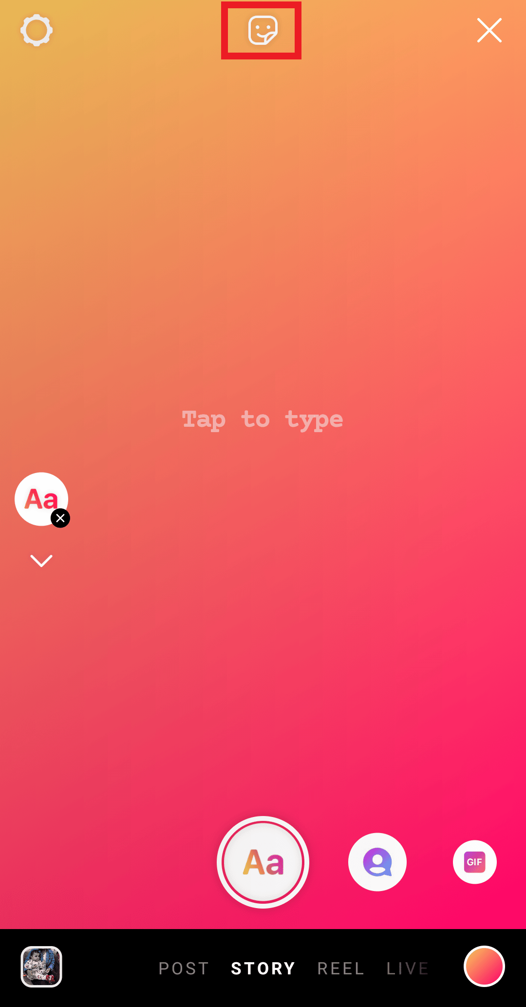 tap on the sticker icon | TBH post for Instagram