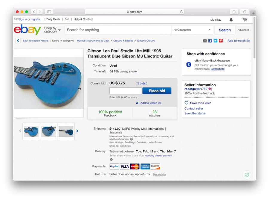 Auction example on eBay