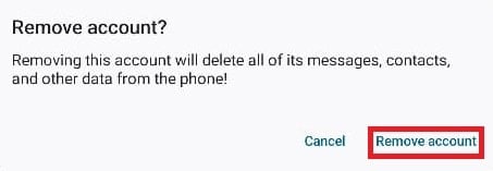 tap on Remove account to confirm the action