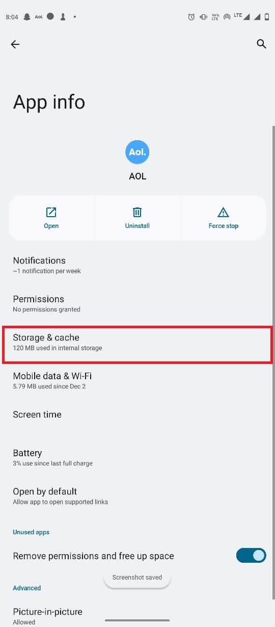select Storage & cache