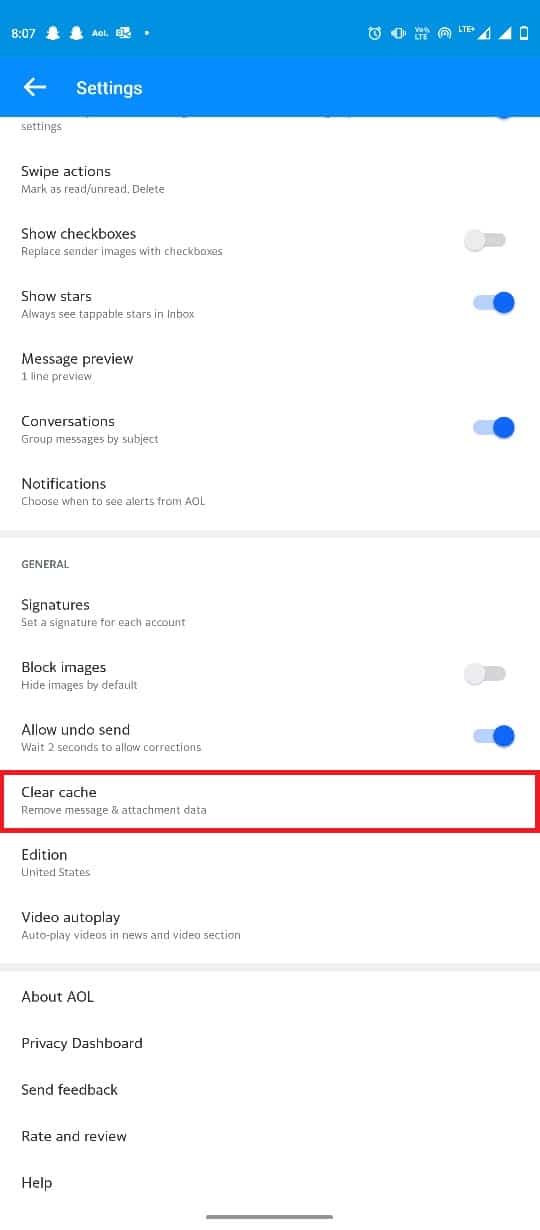 locate and tap on Clear cache