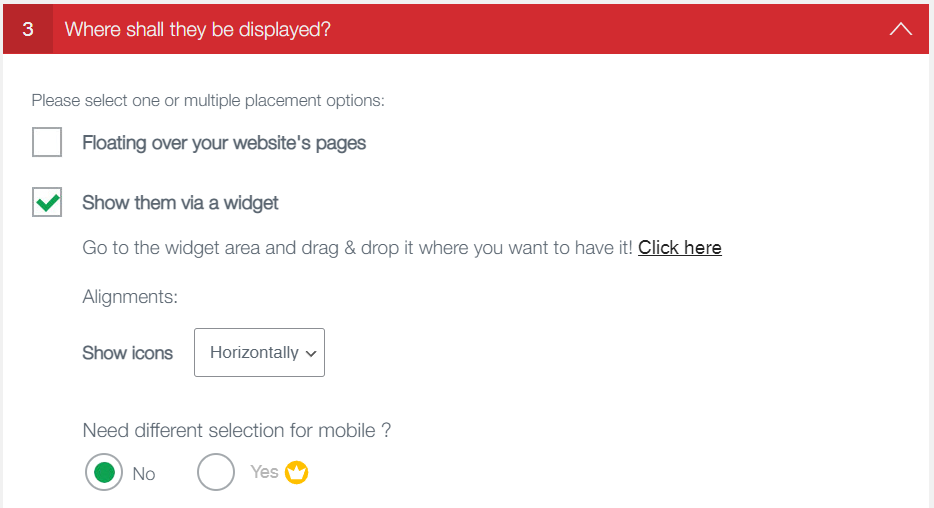 Ultimate Social Media Icons settings page, showing the available options in the where shall they be displayed section
