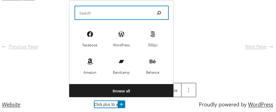 Adding the icons in the social icons block
