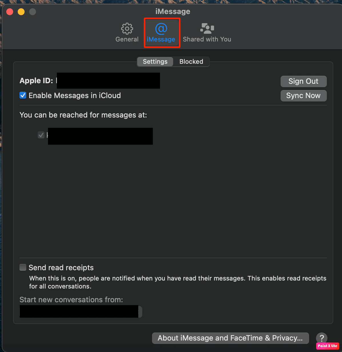 click on imessage option