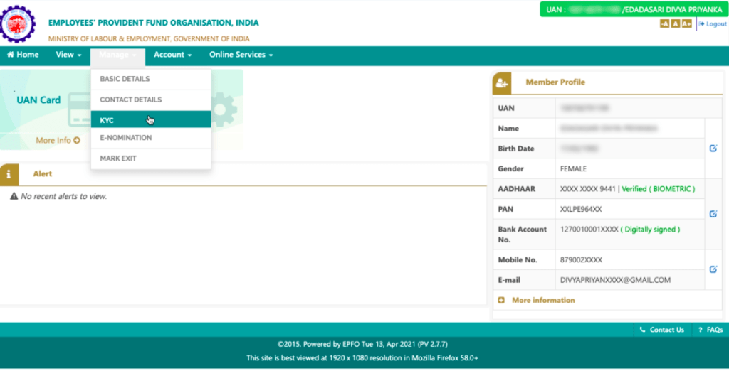 EPF bank details linking process.
