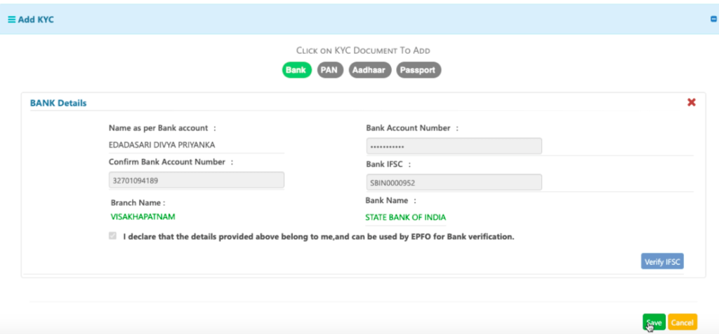How to update bank details in PF without employer