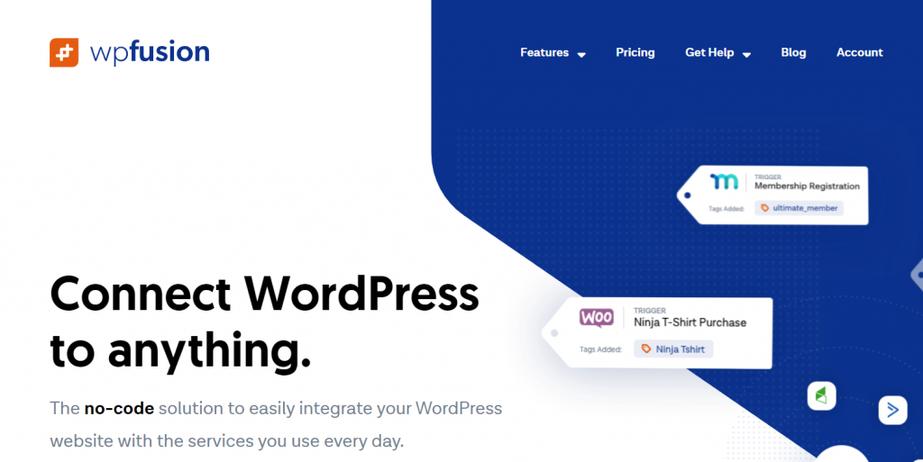 the landing page of WP Fusion
