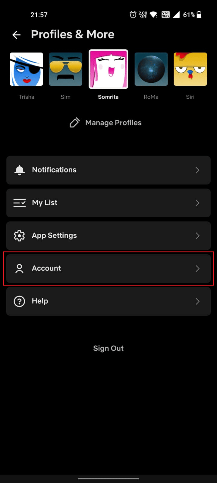 Tap on Account from the options below