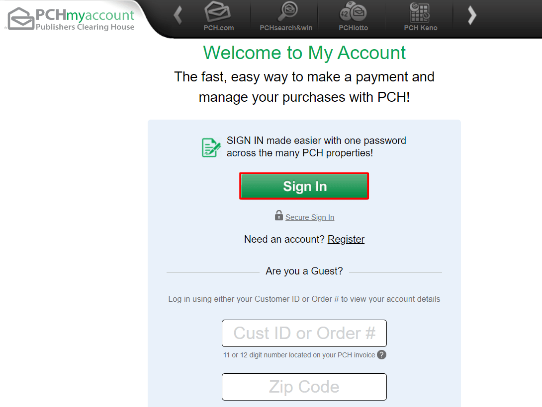 click on sign in