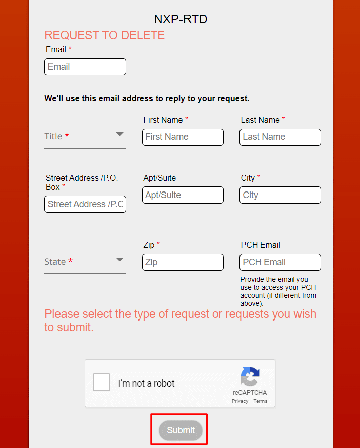 submit a request and click on submit