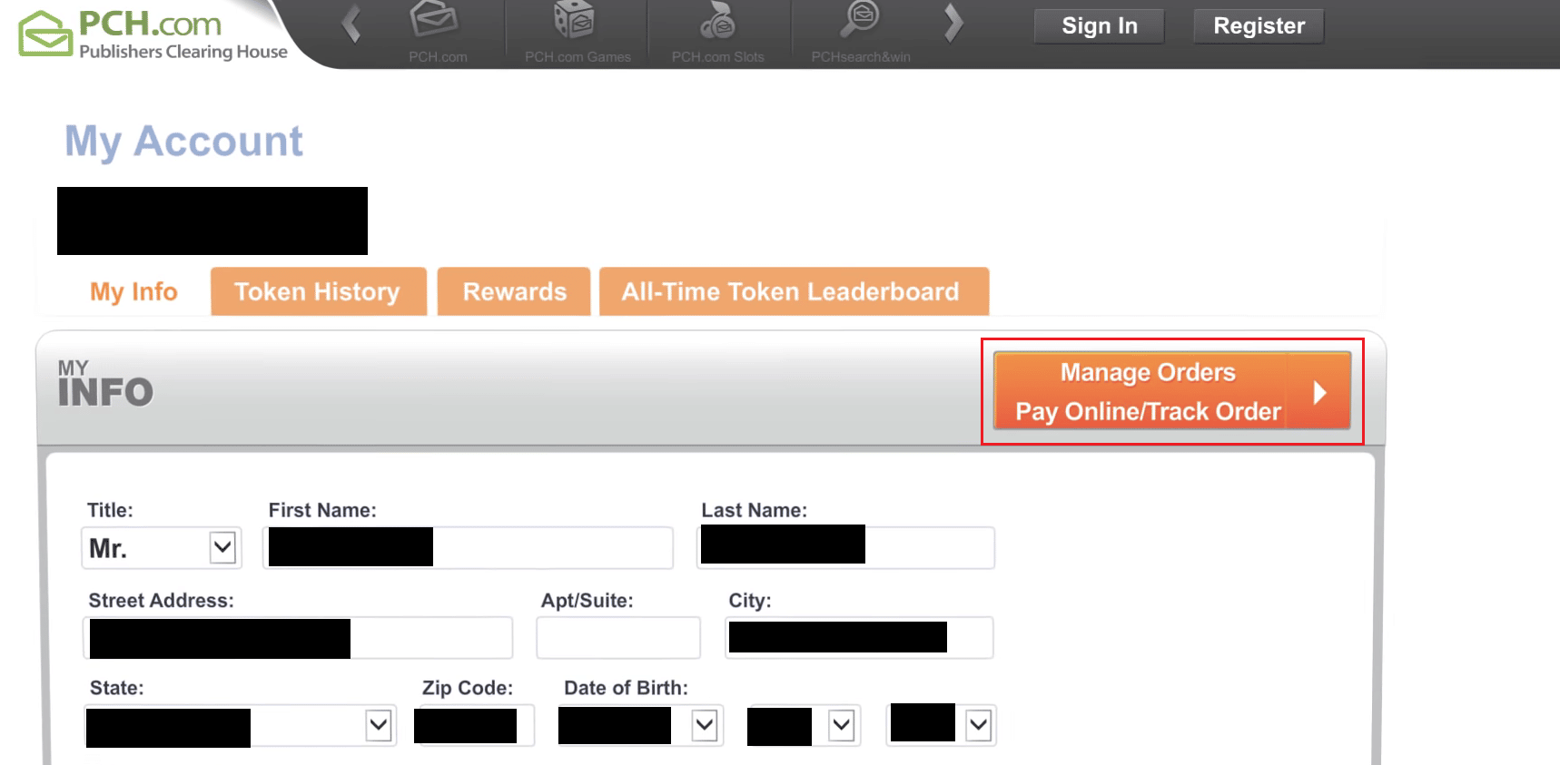 click on Manage Orders Pay Online Track Order