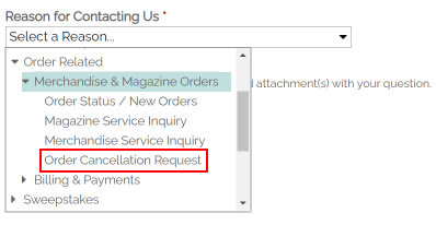 Enter your customer ID and select a reason to Order Cancellation Request | How to Cancel PCH Account
