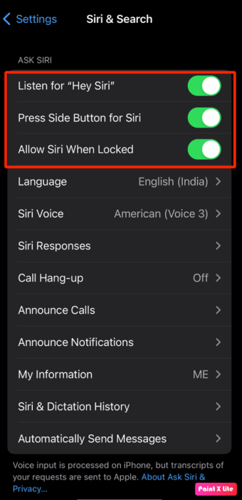 turn on press side button for siri, allow siri when locked, listen for hey siri