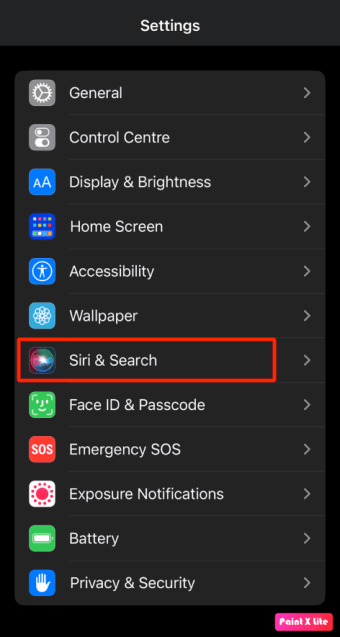 tap on siri & search