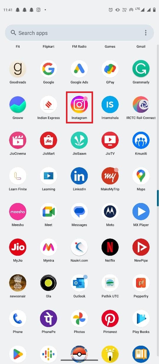 Open Instagram from the phone menu