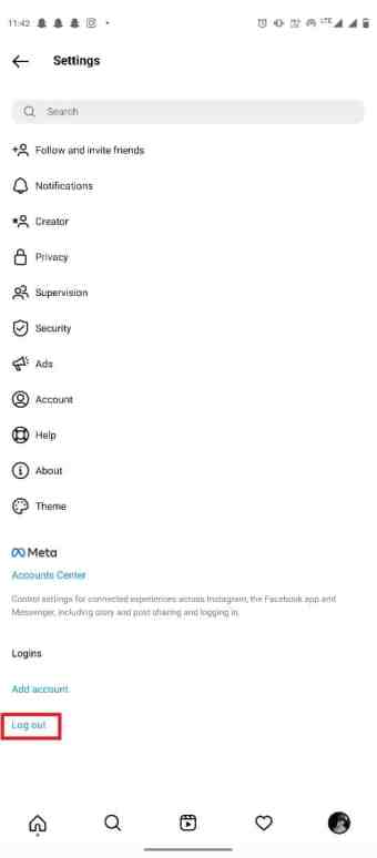 Locate and tap on Log out