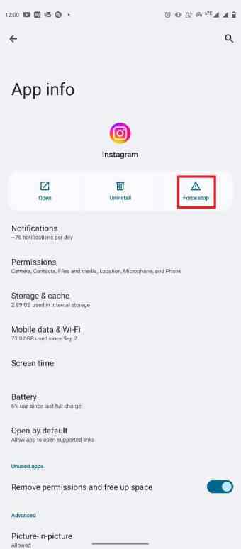 Tap on Force stop. Top 10 Ways to Fix Instagram Stories Not Loading Issue