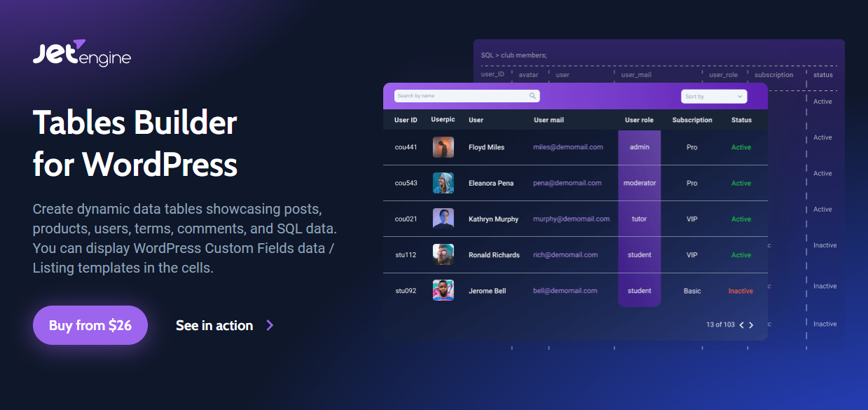 JetEngine Table Plugin Landing Page