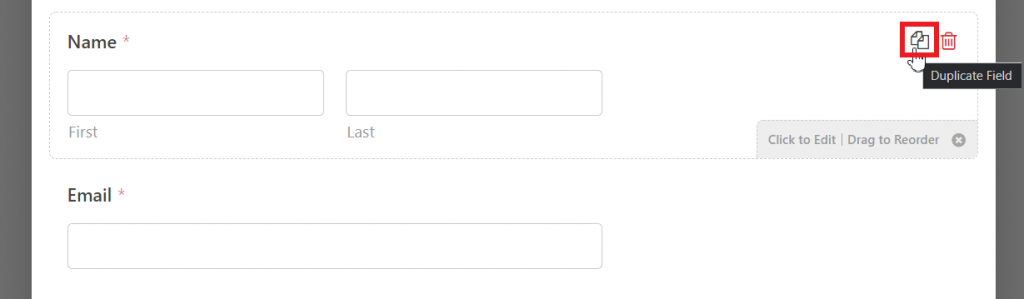 The duplicate field option on the WordPress plugin WPForms