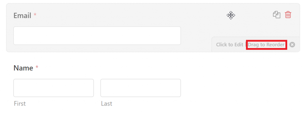 The "drag to reorder" option on the free contact form plugin WPForms