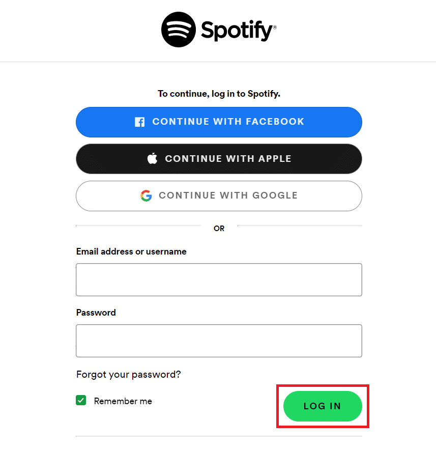 enter Email address or username and Password and click on LOG IN