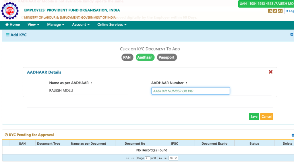 How to Seed Aadhar Against UAN