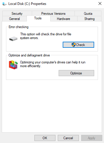 Scan hard disk using chkdsk GUI