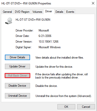 Rollback Driver update