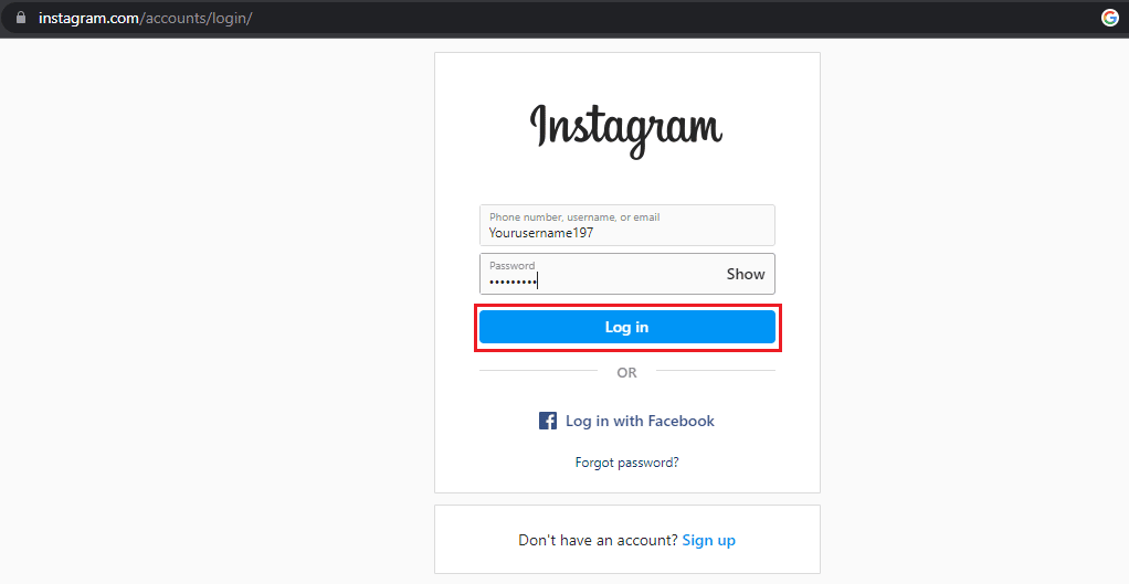 Enter your Password and then, click on login. | How to Fix User Not Found on Instagram