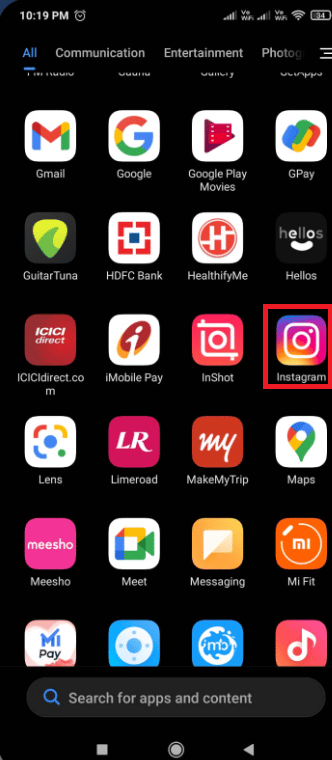 Long tap the Instagram icon