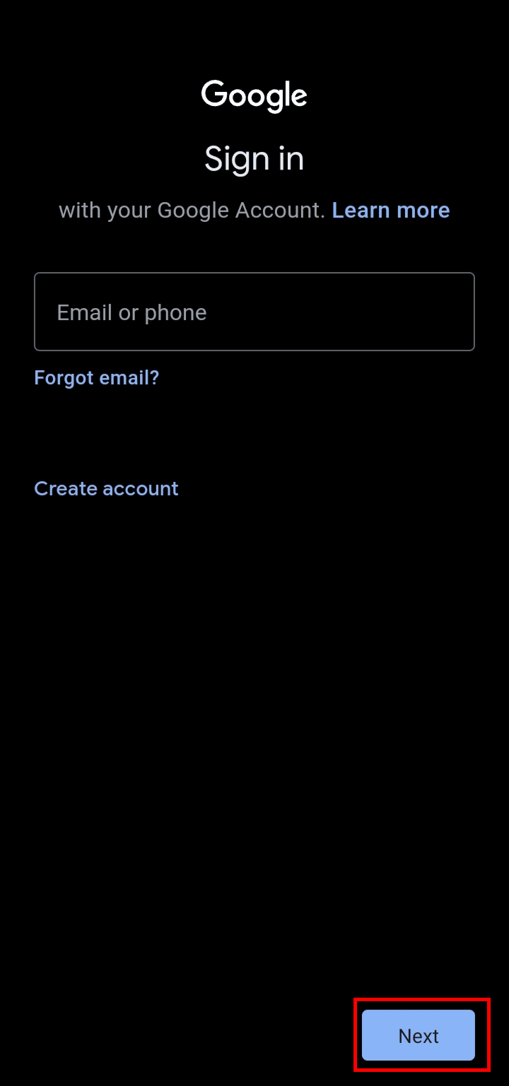 Enter your google email address and tap on the Next button.