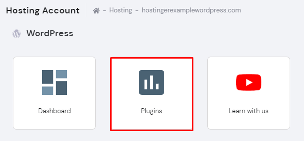 WordPress Plugins tool on hPanel under the "WordPress" section