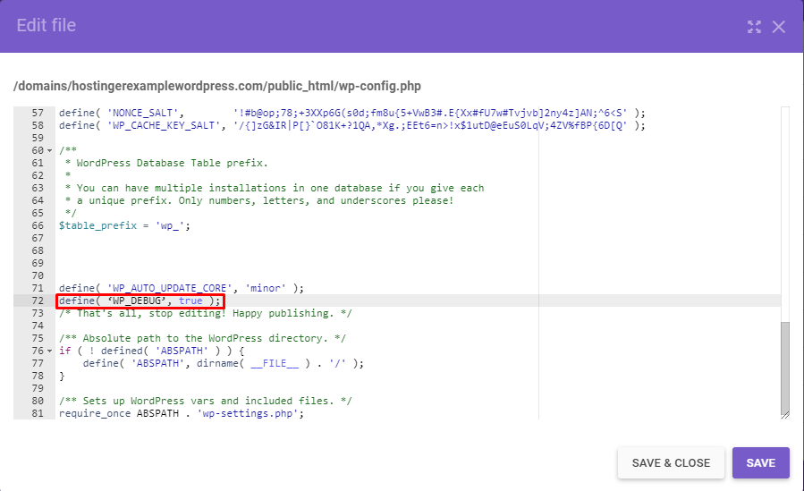 Changing the wp_debug value in the wp-config.php file.