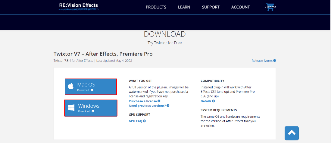 click on mac os or windows. How to Use Twixtor Plugin After Effects