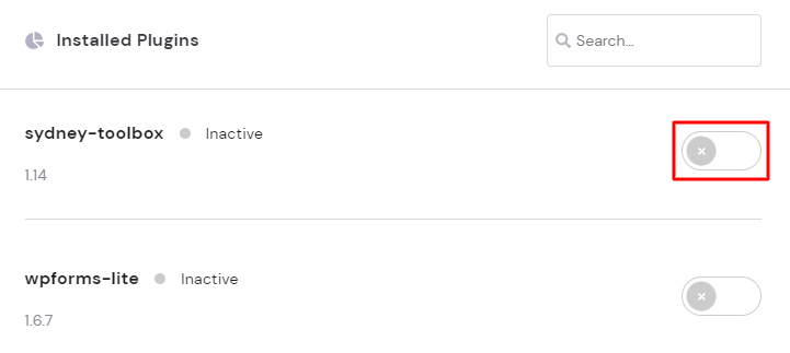 WordPress plugins configuration section on hPanel.