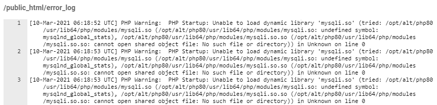 Content of error_log file.