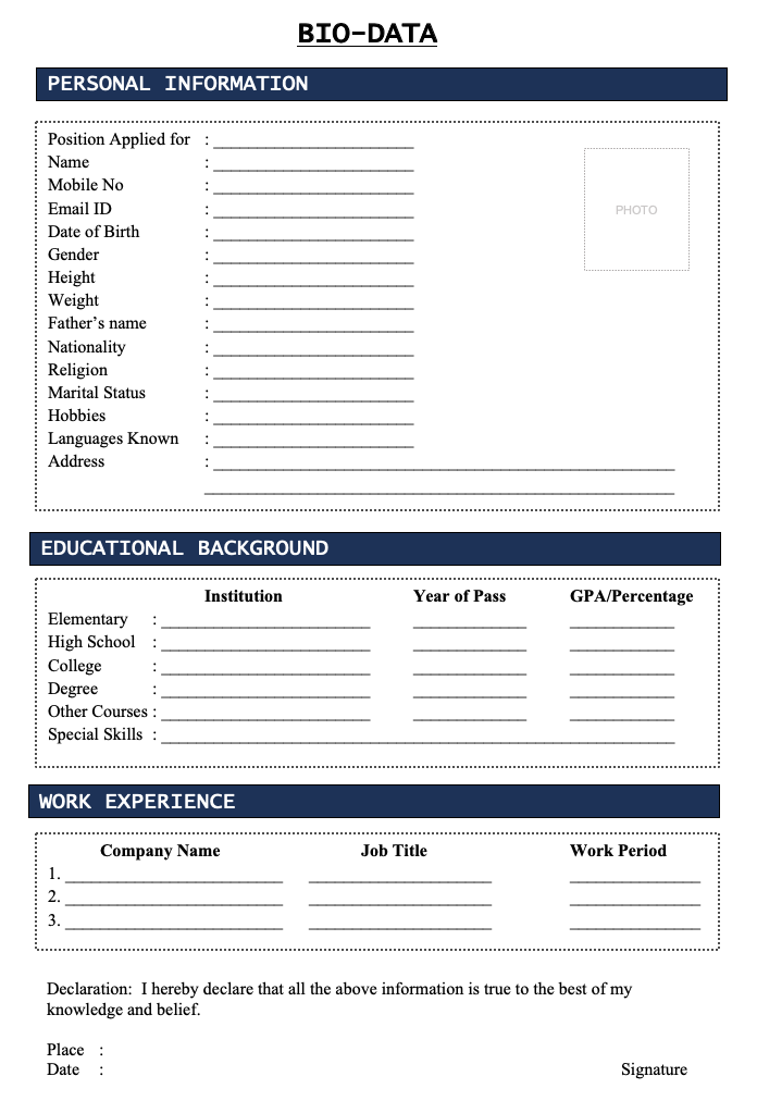 Biodata in Word