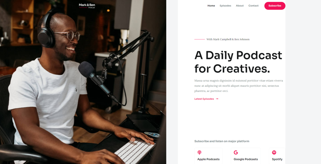 Preview of a podcast template from the Astra theme
