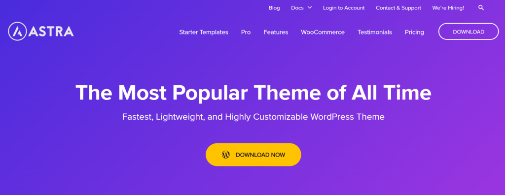 The homepage of Astra