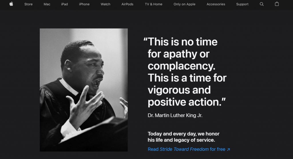 The homepage of Apple