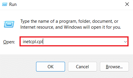 In Run box enter inetcpl.cpl
